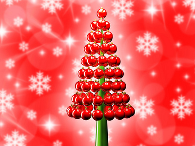 圣诞树光泽的红色小玩意 3d 渲染