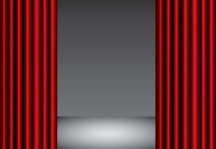 红色剧院丝绸窗帘背景与波，eps10