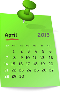 2013年4月绿色便笺日历