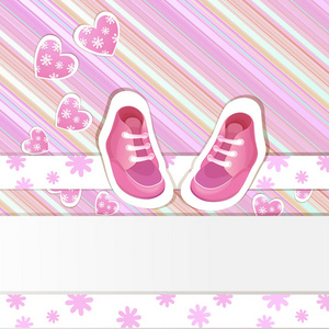 粉红色婴儿洗澡卡与婴儿女孩鞋