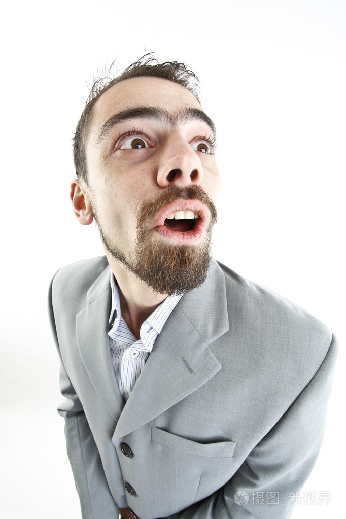 疯狂的年轻商人的面部表情