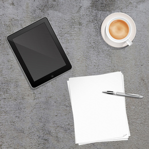 纸笔咖啡和 tablet pc