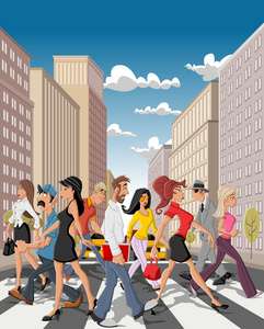 卡通商业横过一条繁华的街道照片