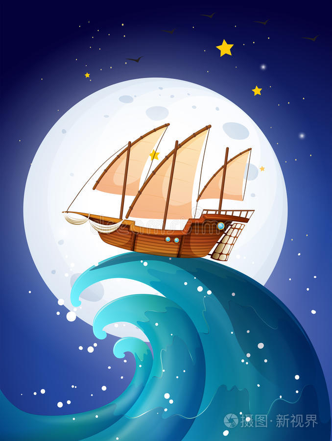巨浪之上的船插画-正版商用图片1afkaq-摄图新视界