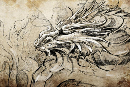 淫三国梦想性龙中世纪的龙头.纹身设计照片