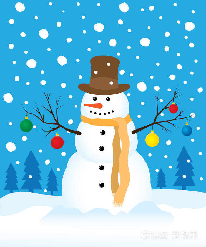 在冬天的旷野中的雪人插画-正版商用图片1afv9u-摄图新视界