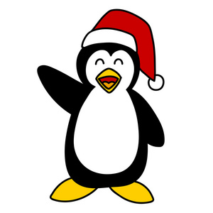 戴着红色帽子白色挥动手上的企鹅矢量插图