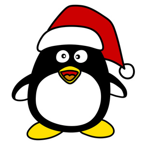 企鹅矢量插画与白底红色帽子