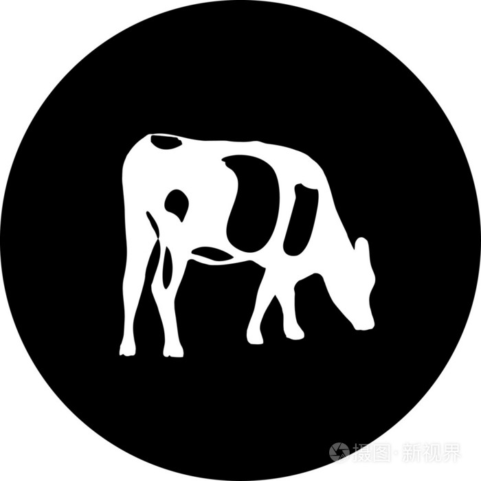 放牧的奶牛在白色背景上的红色标志