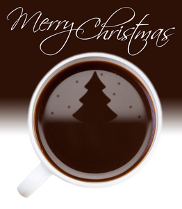 圣诞树在咖啡表面上绘图