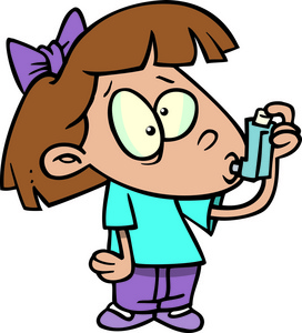 卡通女孩与哮喘吸入器
