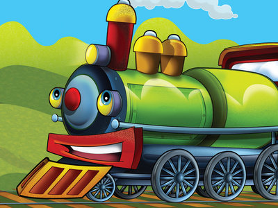 卡通快乐机车儿童插画机车与动物无缝花纹黑色粉笔板与颜色儿童的粉笔