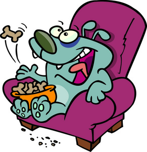 卡通那只懒狗在椅子上吃饼干