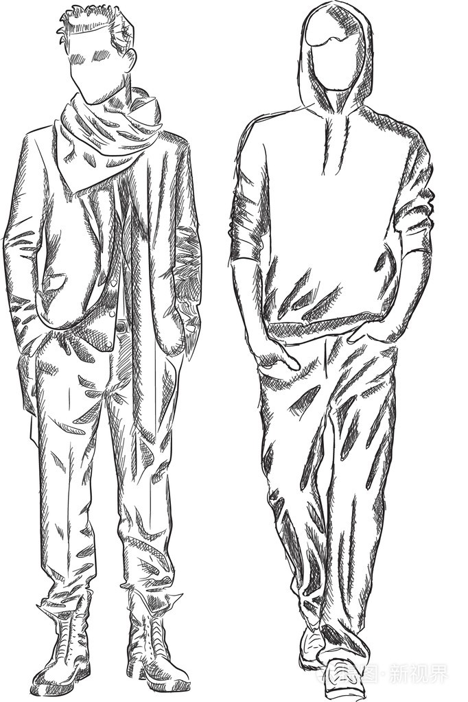 时尚男女背景矢量速写