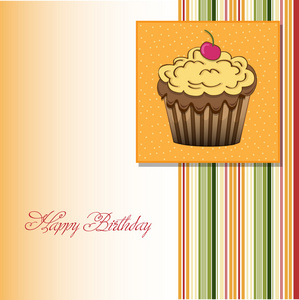 可爱的生日快乐卡有蛋糕的插图