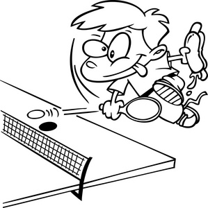 卡通男孩打乒乓球