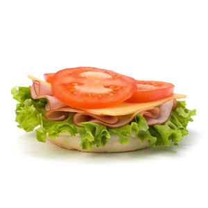 健康开放三明治配生菜 番茄 烟熏的火腿和奶酪