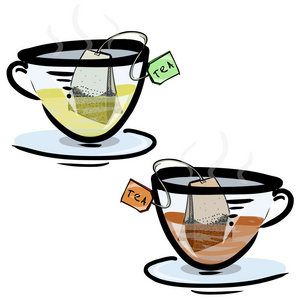 绿茶和红茶的玻璃杯子