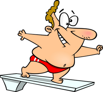 卡通跳水在跳水板上的卡通人照片