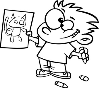 帅哥抱猫图骄傲的男孩抱着他的猫,在白色背景上绘制的插图照片