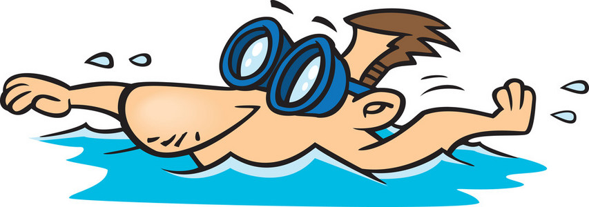 戴着眼罩，在白色背景上一个男性游泳的插图