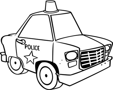 卡通警车黑白线艺术由罗恩莱什曼