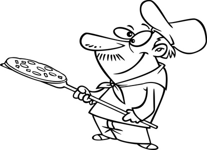概述的比萨人持有一个馅饼，在白色背景上的插图