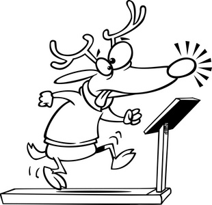 在跑步机上，在白色背景上运行概述圣诞驯鹿的插图