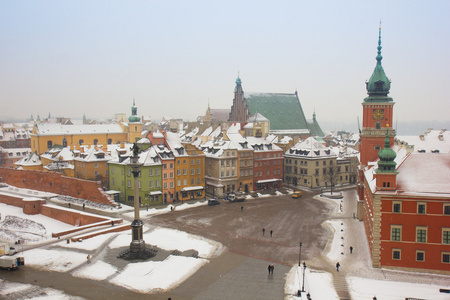 在冬季，华沙，波兰的旧城广场