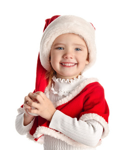 快乐的小女孩戴着圣诞帽子