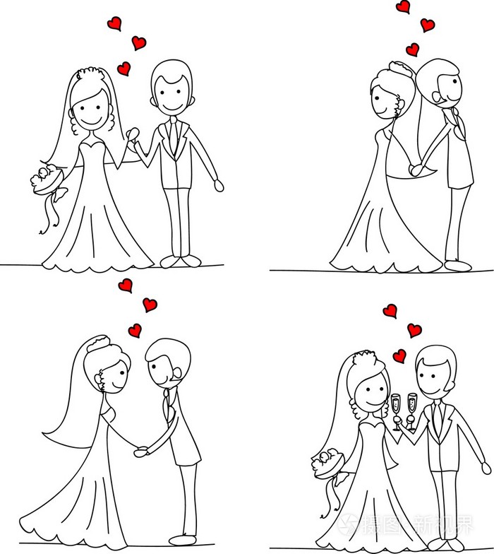 婚礼图片, 新娘和新郎在向量的爱,一套插画-正版商用图片1ai5vu-摄图