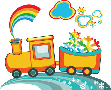 雪国列车彩虹雪的卡通圣诞列车照片