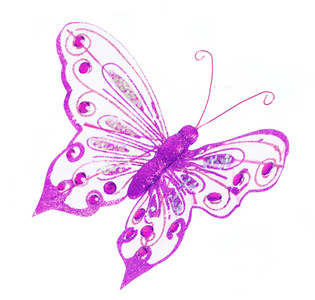 紫色的蝴蝶，孤立在白色的闪光圣诞装饰品