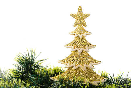 黄金装饰圣诞树和假日对象