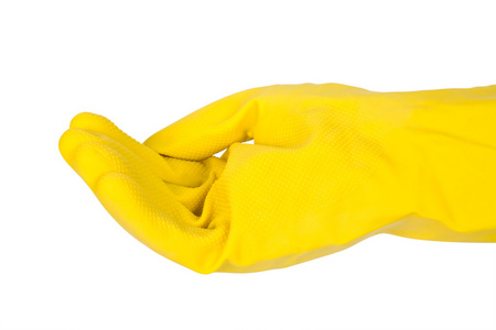 一名女子手中黄色手套