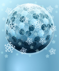 蓝色冬季六角形球体与落雪卡矢量模板