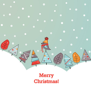 与涂鸦的树和鸟在围巾圣诞节背景
