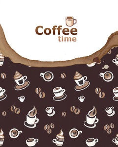咖啡背景与图纸和咖啡渍