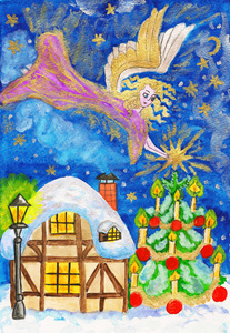 天使与明星，手绘圣诞图片