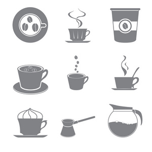 咖啡的美丽灰色图标主题一套