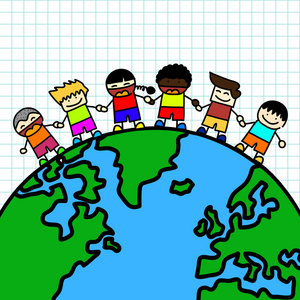 孩子们举行手行星地球.vector