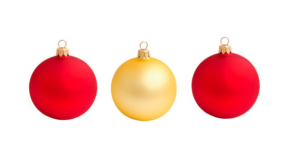 三个圣诞球红色和金色隔离