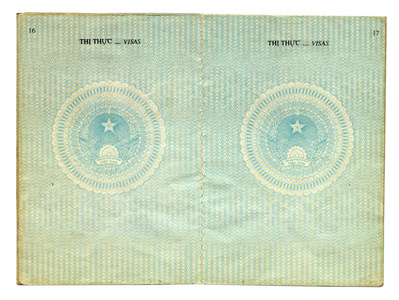 越南护照。签证标记的页面