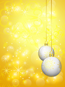 金黄漂亮背景与白色圣诞球