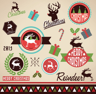 驯鹿和版式元素的圣诞装饰