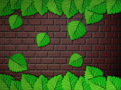 绿色的树叶和砖墙