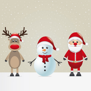 圣诞老人驯鹿和雪人冬天雪