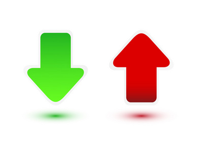 带有蓝色,绿色,黄色,青色和红色颜色的箭头符号的圆形彩色按钮集红色