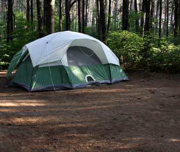 在森林里的绿色帐篷