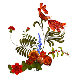 彼得里科夫绘画。在白色背景上的花卉装饰。10 eps